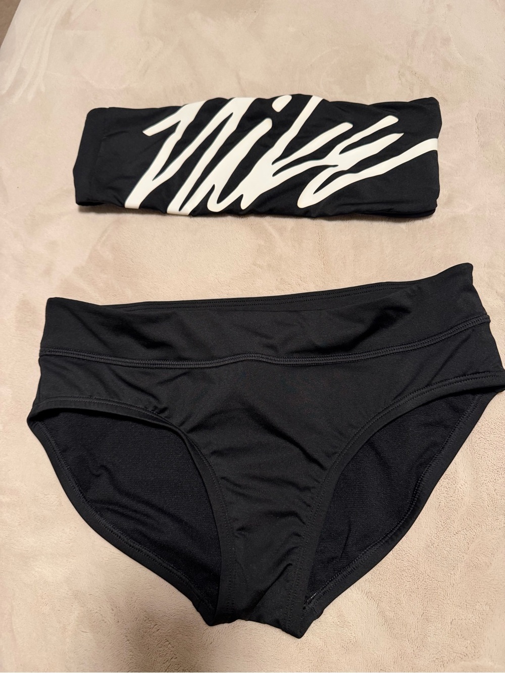 Nike Black Bandeau Bikini Set with White Stripe Detail - Women Swim